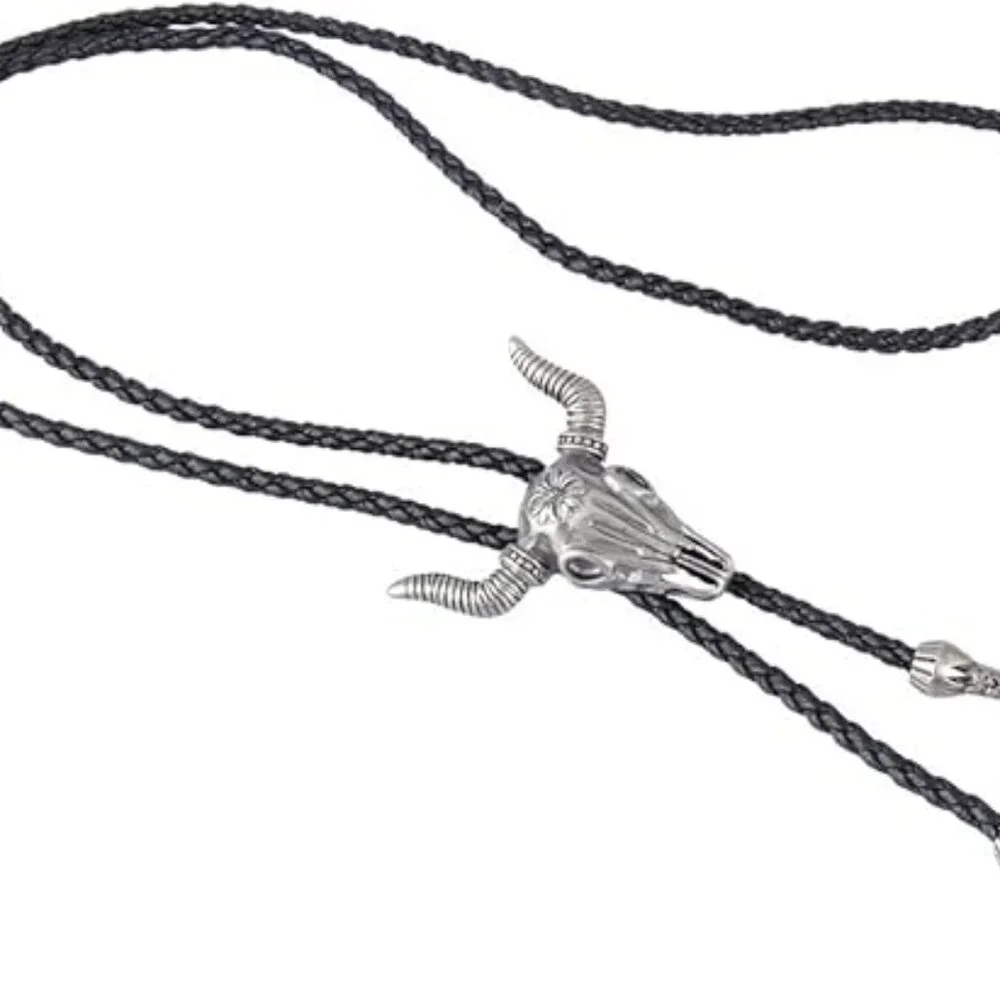 Men Western Cowboy Bolo‎ Tie Skull Silver Finish
